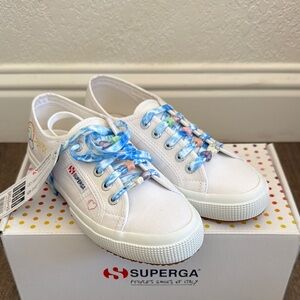 Superga White and Blue Sneakers Classic Canvas Style